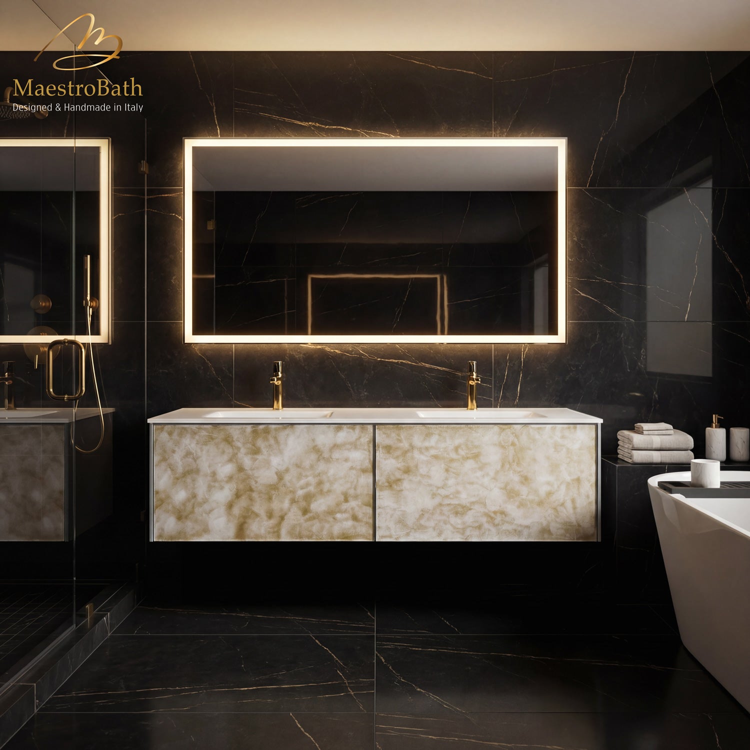 Designer Murano Glass Wallmount Bathroom Double Vanity #size_72"
