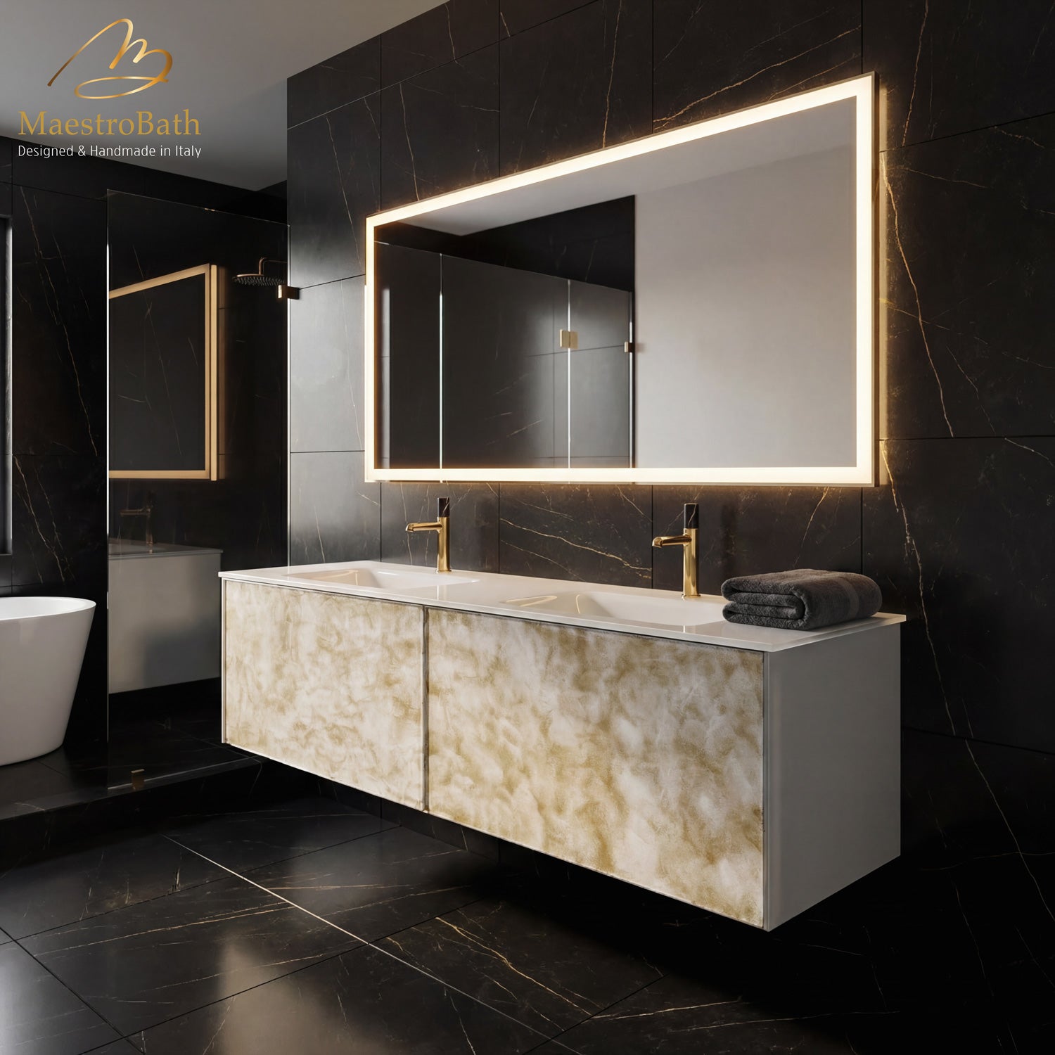 Designer Murano Glass Wallmount Bathroom Double Vanity #size_72"