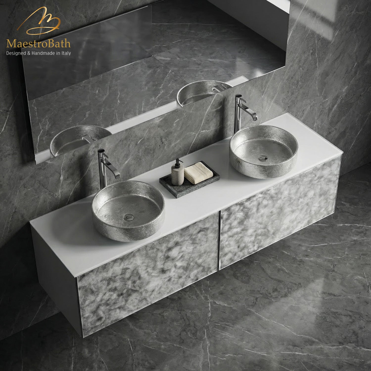 Designer Murano Glass Wallmount Bathroom Double Vanity #size_72"