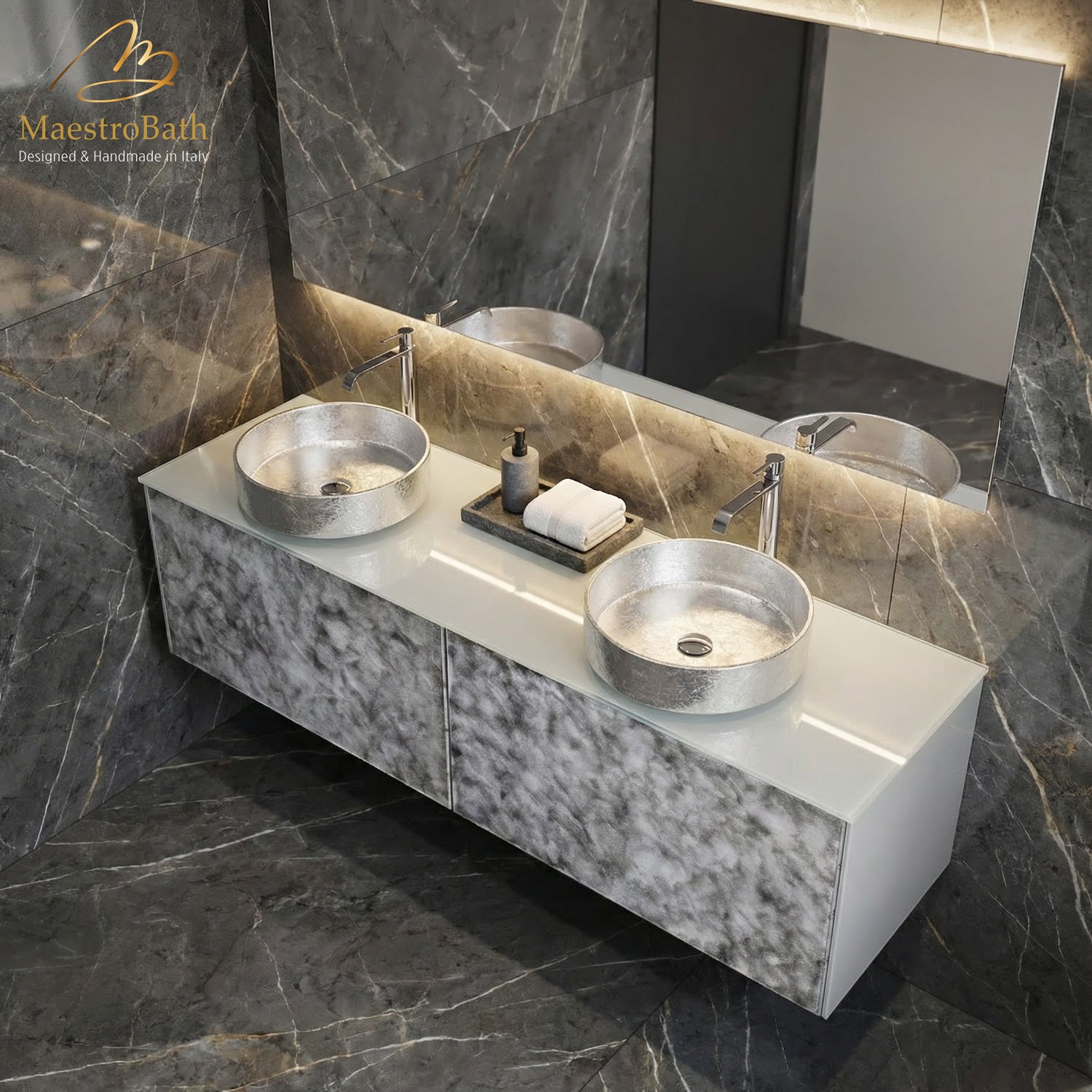 Designer Murano Glass Wallmount Bathroom Double Vanity #size_72"