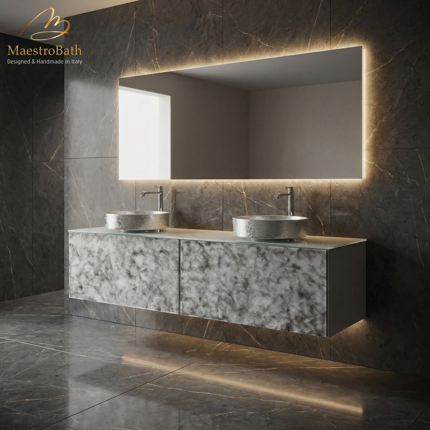 Designer Murano Glass Wallmount Bathroom Double Vanity #size_72"