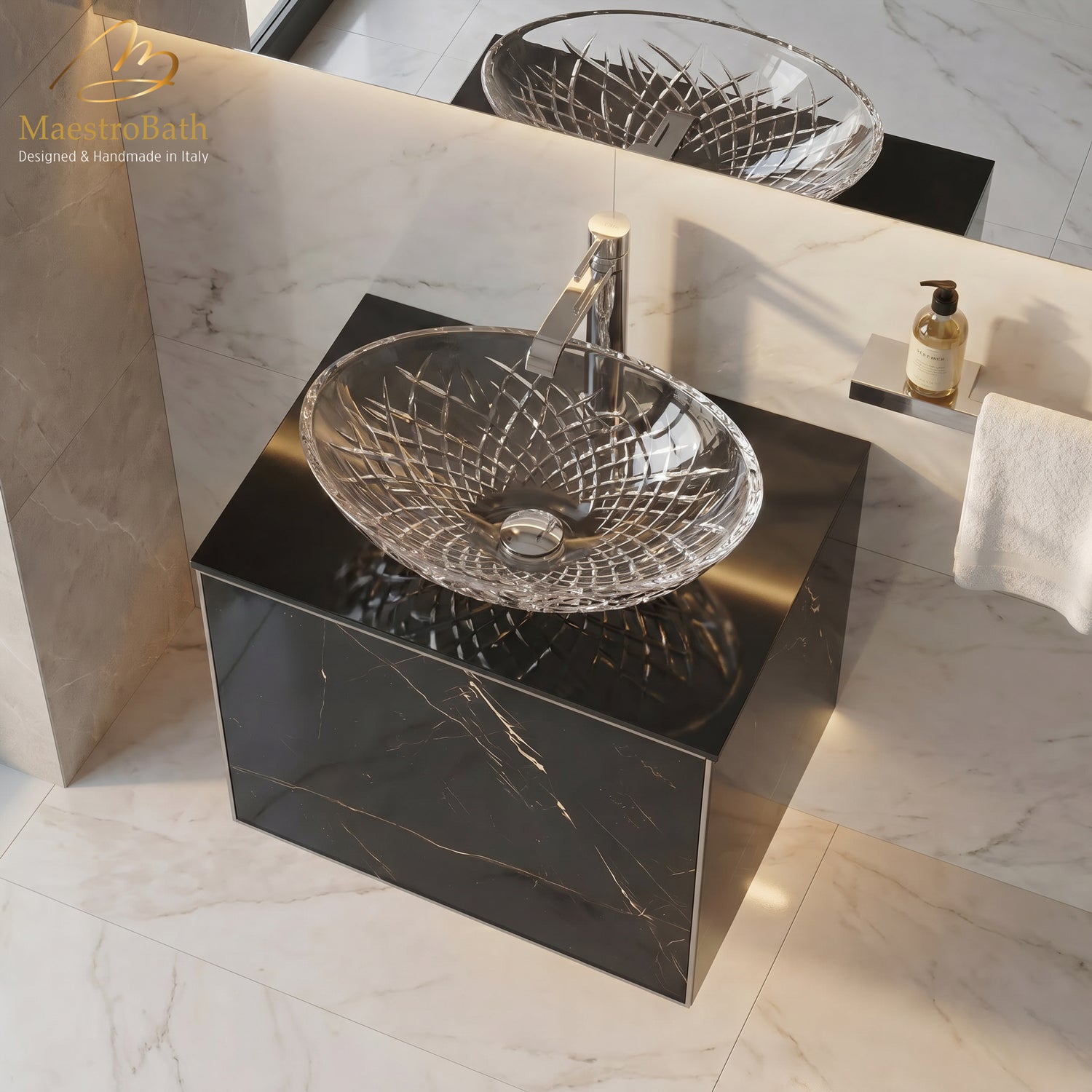 Luxury Nero Marquina Glass Bathroom Vanity
