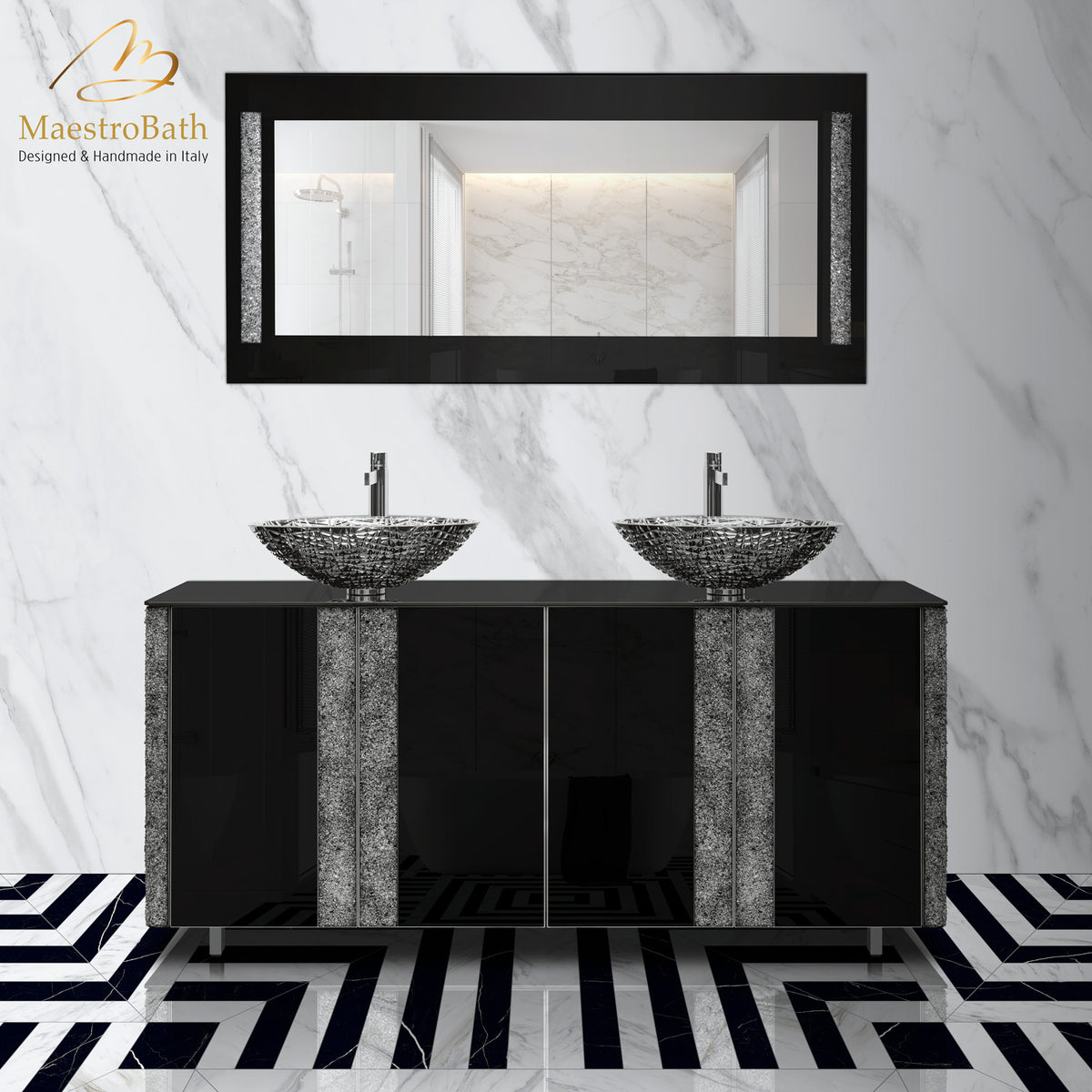 Princess Luxury Crystal Vetro Vanity, made of wood clad in Murano glass #color_black