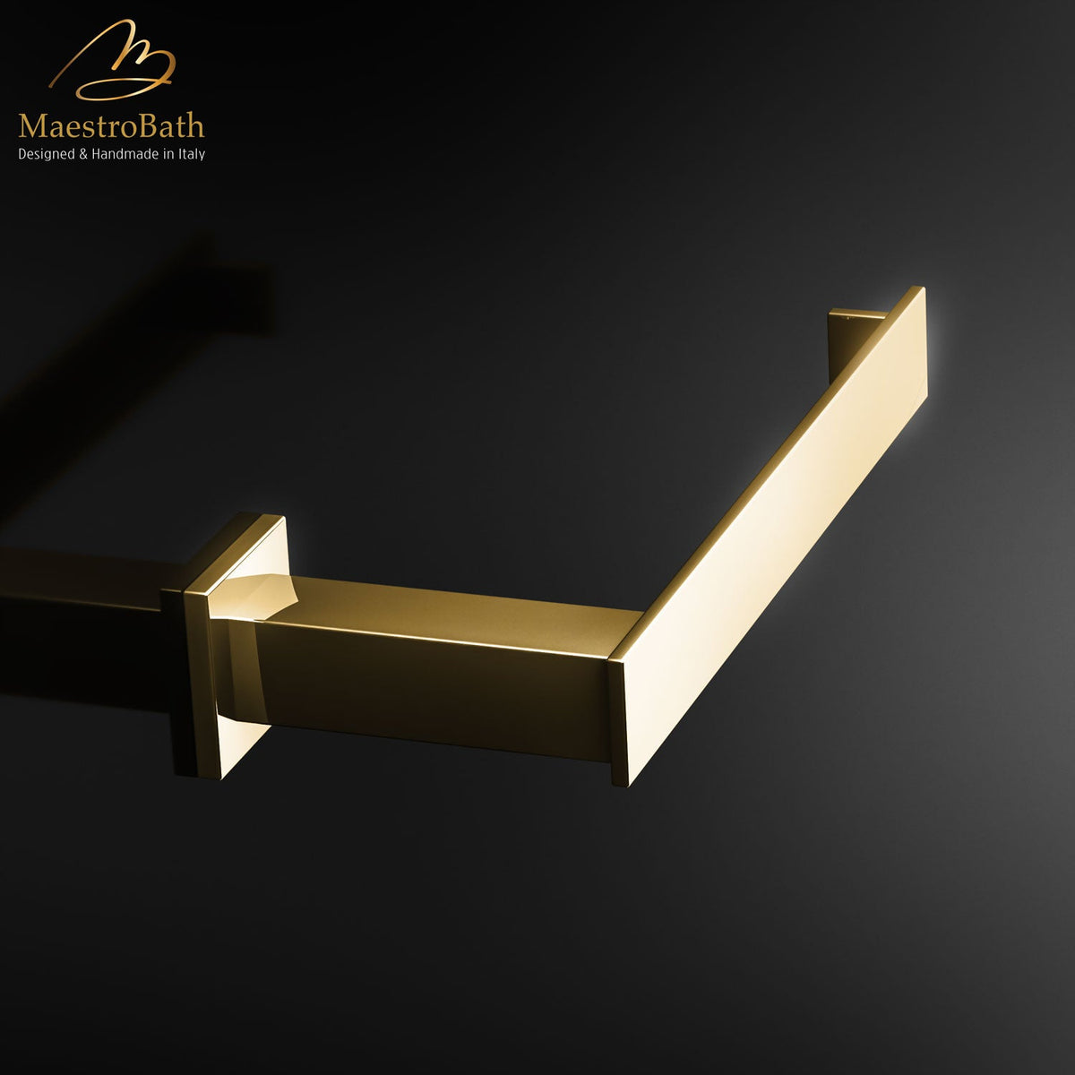 Wall mounted brass toilet paper holder, shown in polished gold, 6.1 inch by 1.1 inch by 2.5 inch, made of solid brass