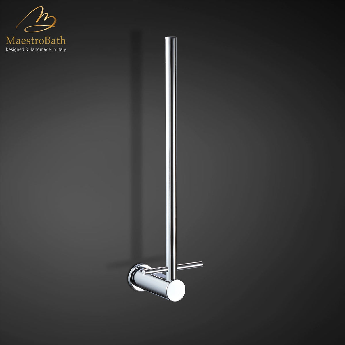Wall mounted brass toilet paper holder, shown in polished chrome, 9.3 inch by 2.3 inch by 2.5 inch, made of solid brass