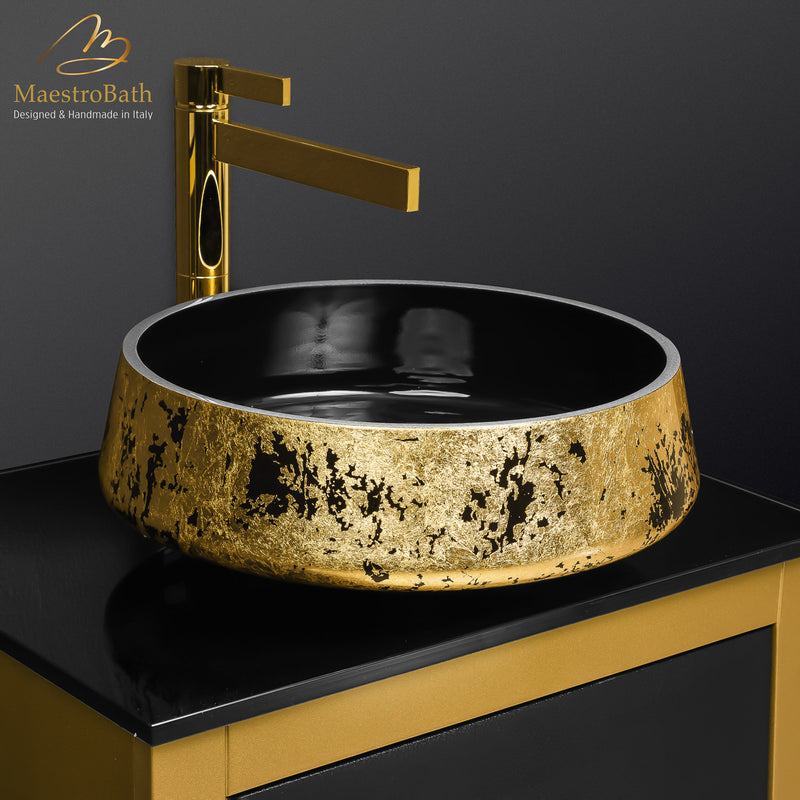 24 inch gold bathroom vanity and gold leaf vessel sink combo