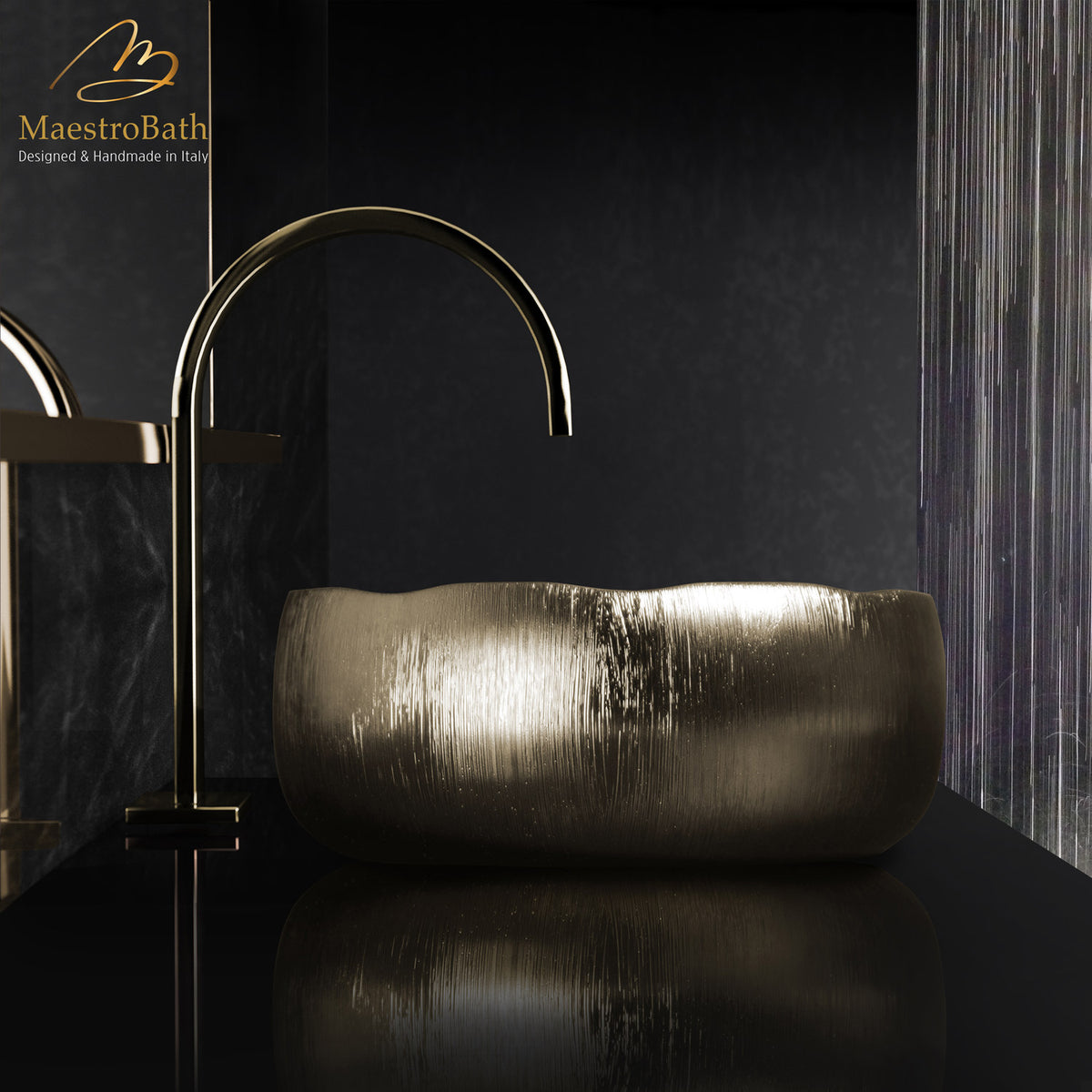 Above counter aluminum alloy vessel sink, shown in gold, 16.5 inch by 16.5 inch with a 6.7 inch basin depth #color_gold