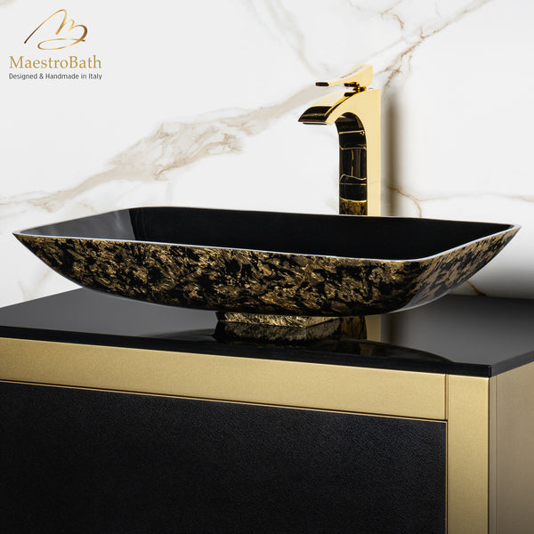 Italian Handmade Luxury High-end Rectangular Bath Sink Black and Gold #color_gold and black