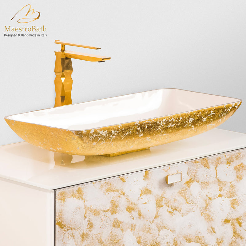 Alumix Nek Lux Rectangular Bath Sink Gold and White