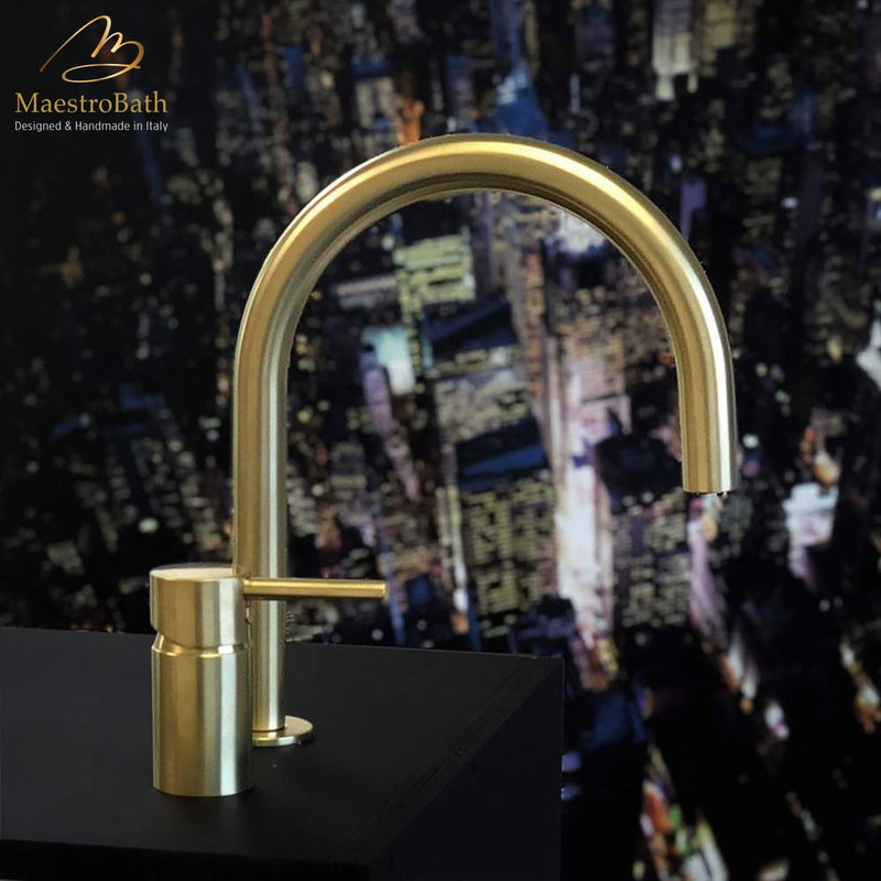 Modern Bathroom Faucet with Separate Handle | Brushed Gold