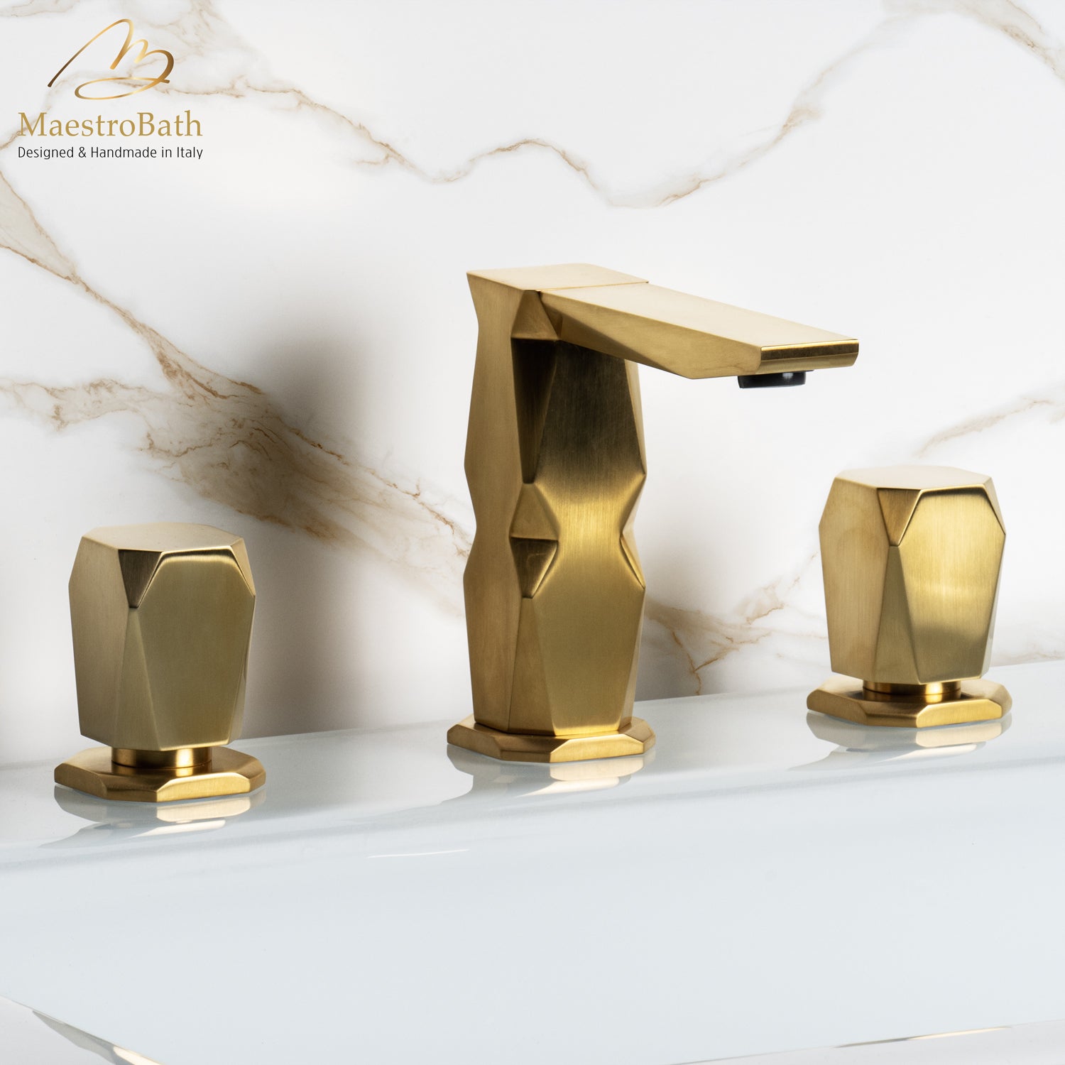 Ikon 3-Hole Brushed Gold Luxury Bathroom Faucet #color_brushed gold