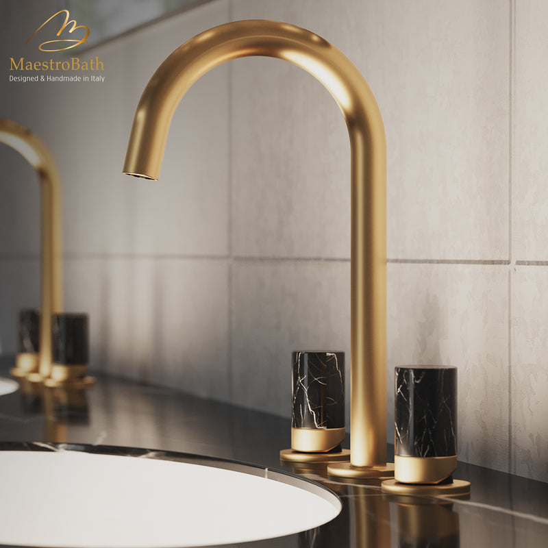 Marble 3-Hole Luxury Bathroom Faucet | Polished Gold