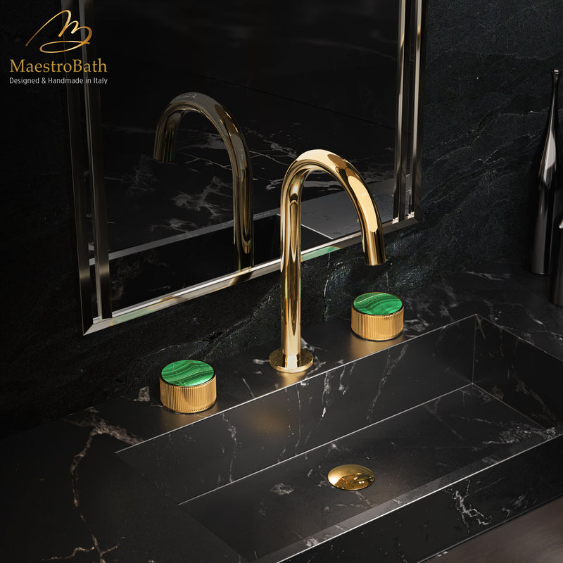 Preziosa Luxury 3-hole Bathroom Faucet | Gold/Malachite