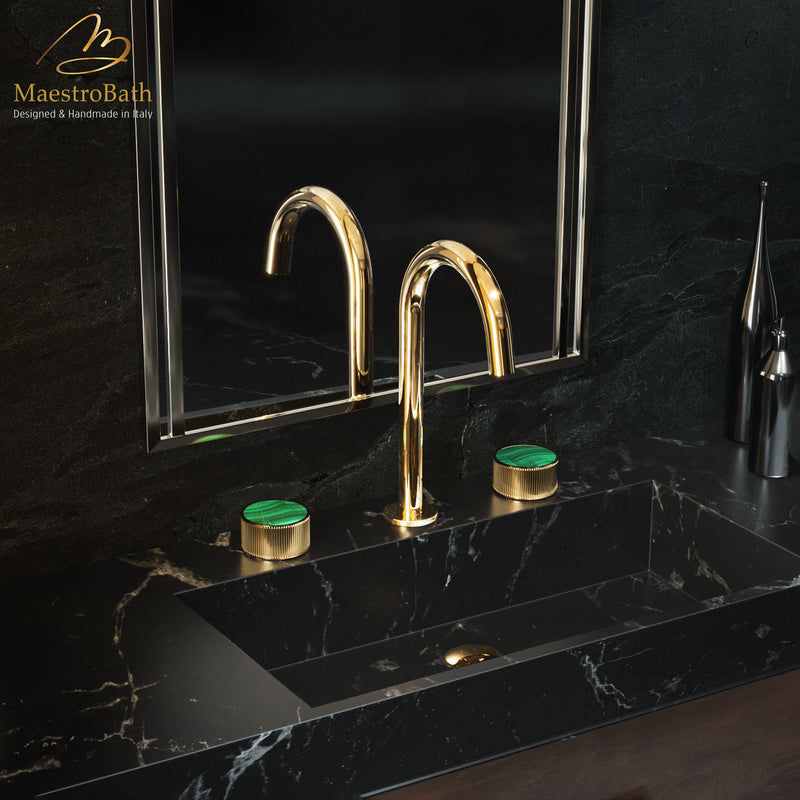 Preziosa Luxury 3-hole Bathroom Faucet | Gold/Malachite