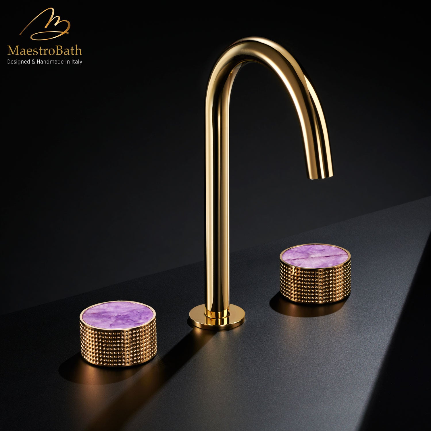 Preziosa Luxury 3-hole Bathroom Faucet | Polished Gold #handles_amethyst