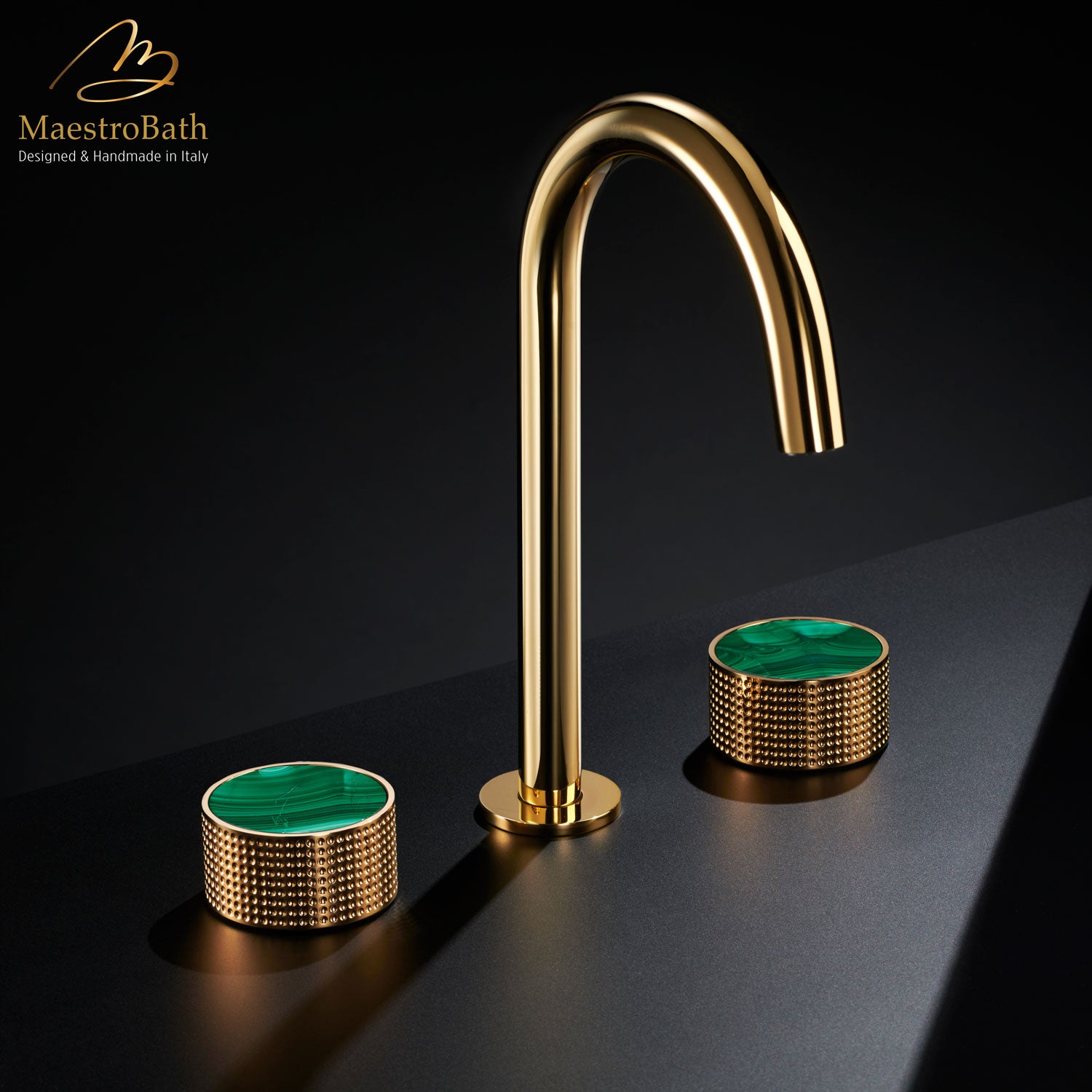 Preziosa Luxury 3-hole Bathroom Faucet | Polished Gold #handles_malachite