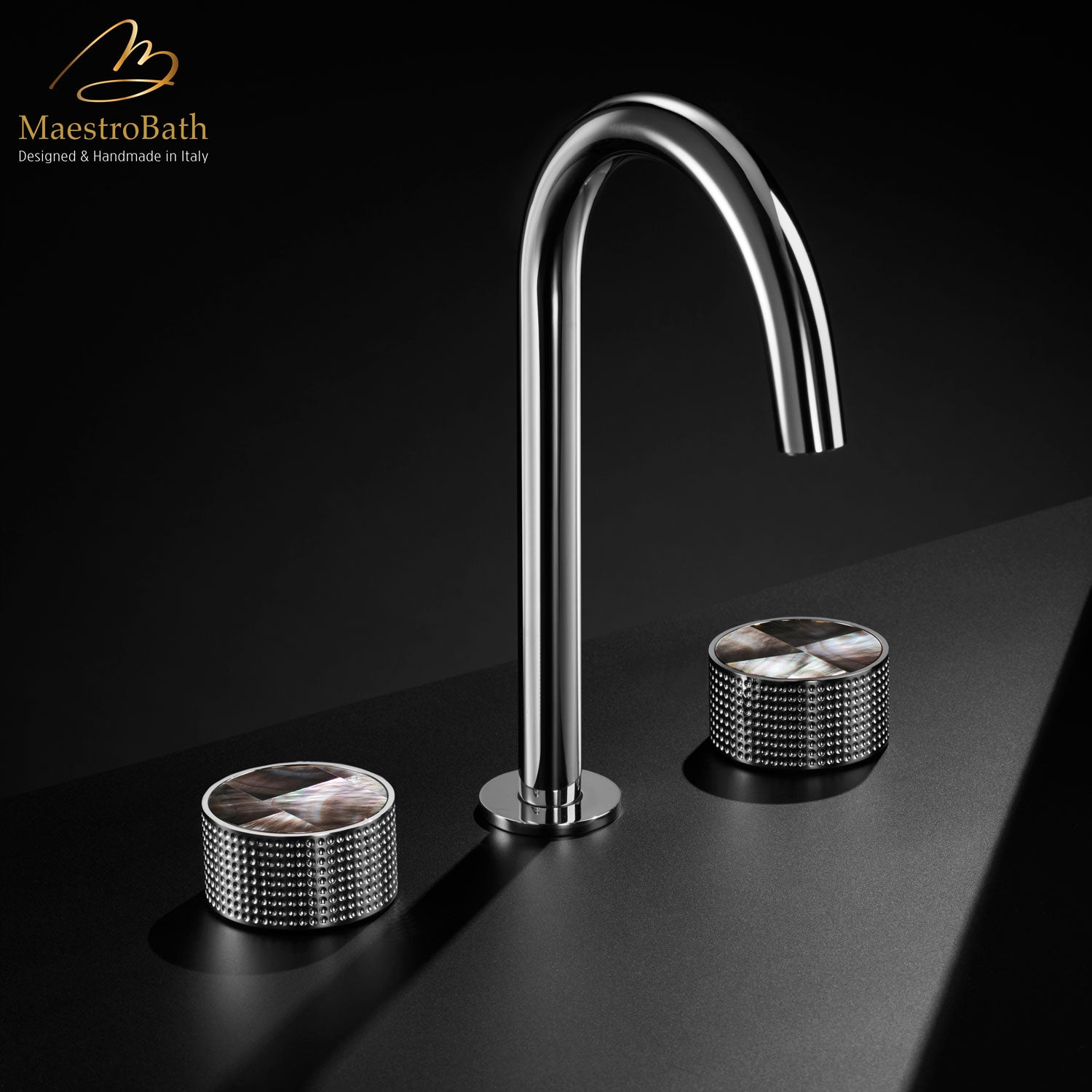Preziosa Luxury 3-hole Bathroom Faucet | Polished Chrome #handles_mother of pearl grey