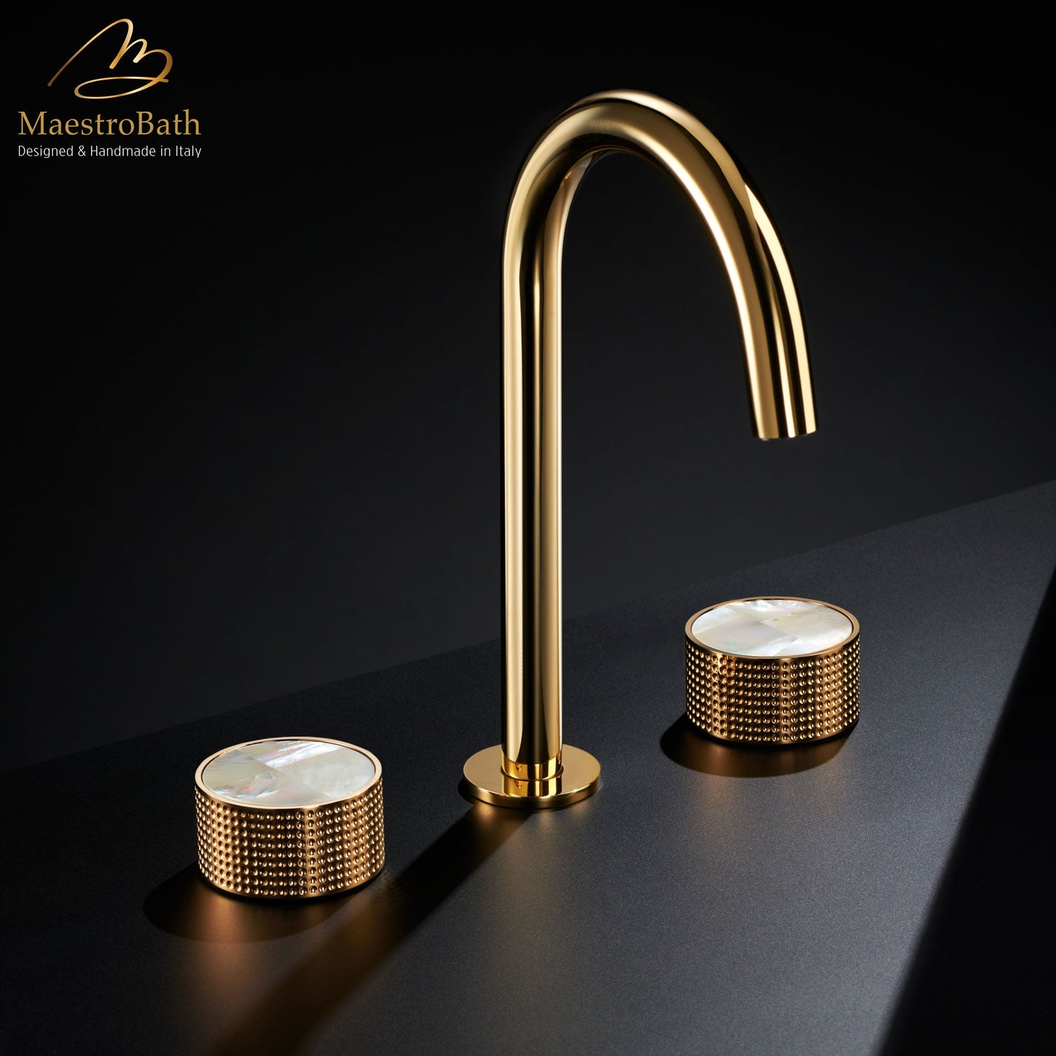 Preziosa Luxury 3-hole Bathroom Faucet | Polished Gold #handles_mother of pearl white