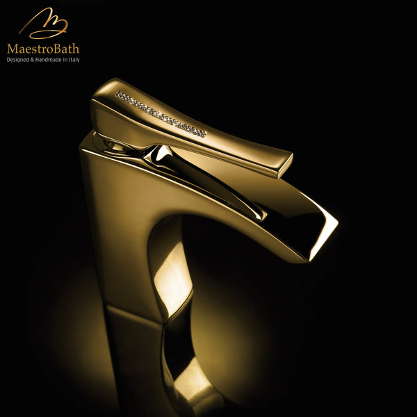 Skip Diamond 1-Hole Polished Gold Luxury Vessel Sink Faucet #finish_polished gold