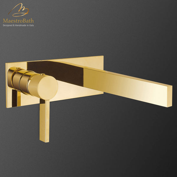Luxury Wall Mount Bathroom Faucet Caso Polished Gold #finish_polished gold