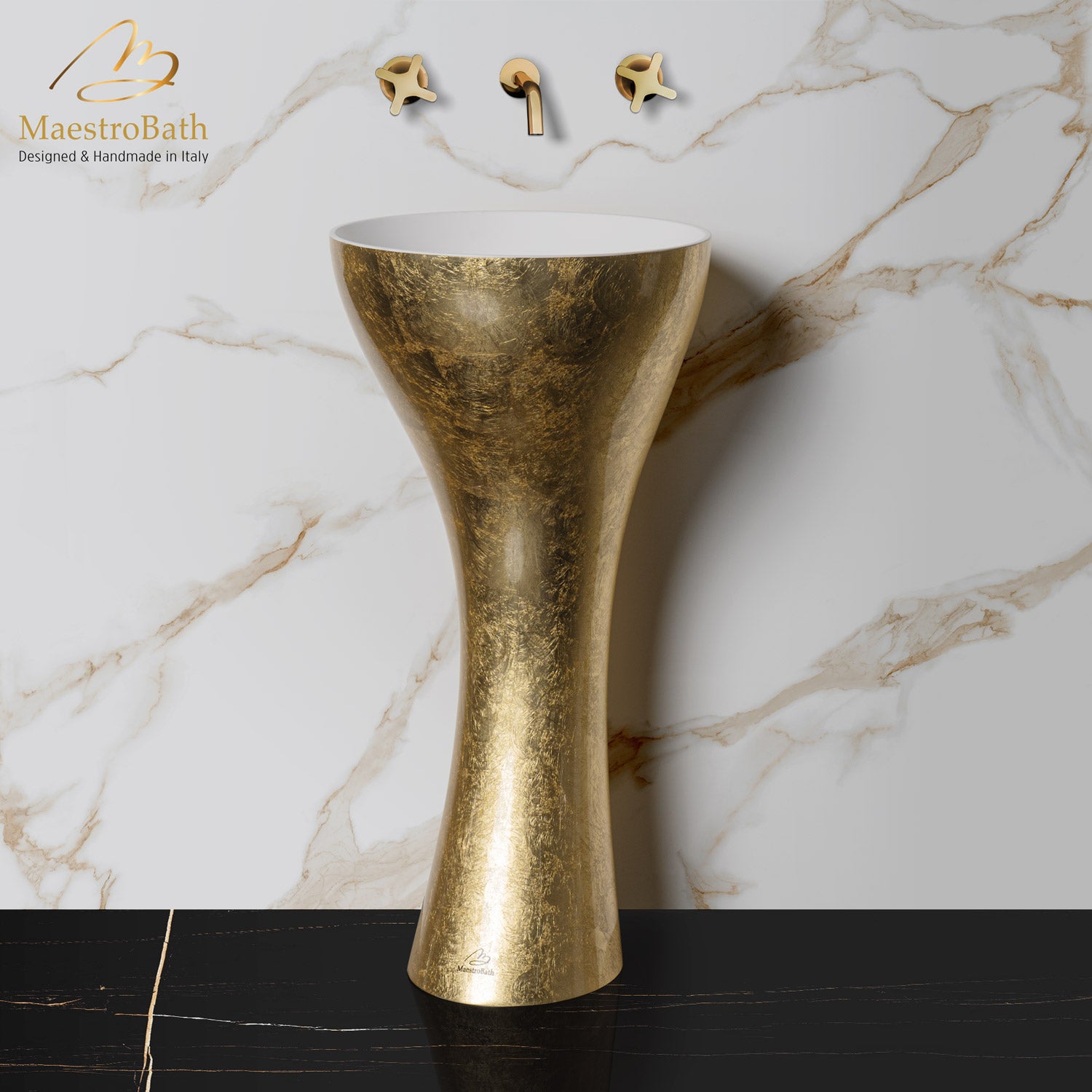 Swan Luxury Pedestal Sink | Gold Leaf #color_gold leaf