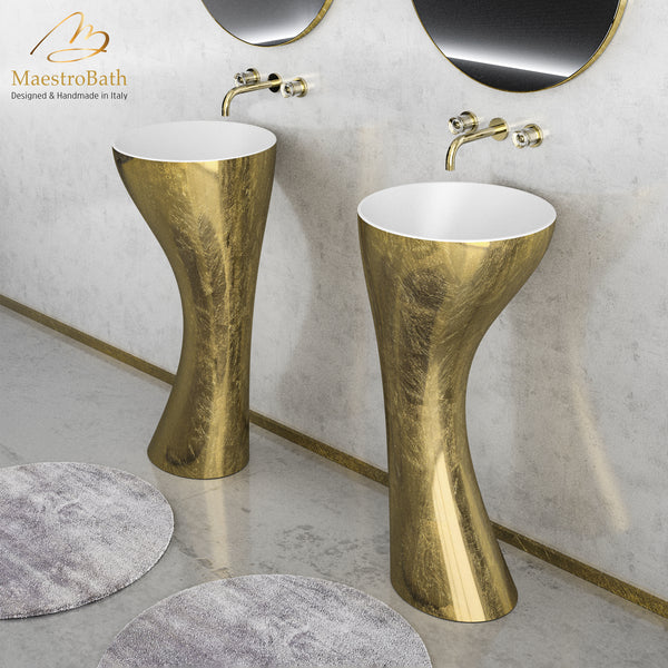 Swan Luxury Pedestal Sink | Gold Leaf #color_gold leaf