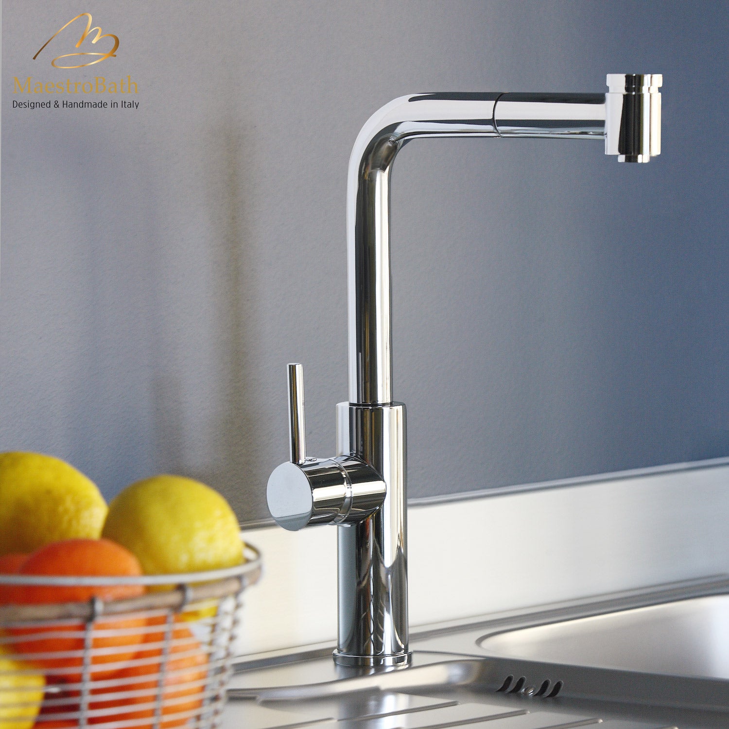 MILO DUAL Chrome Modern Kitchen Faucet | Pull Out Dual Shower #color_polished chrome