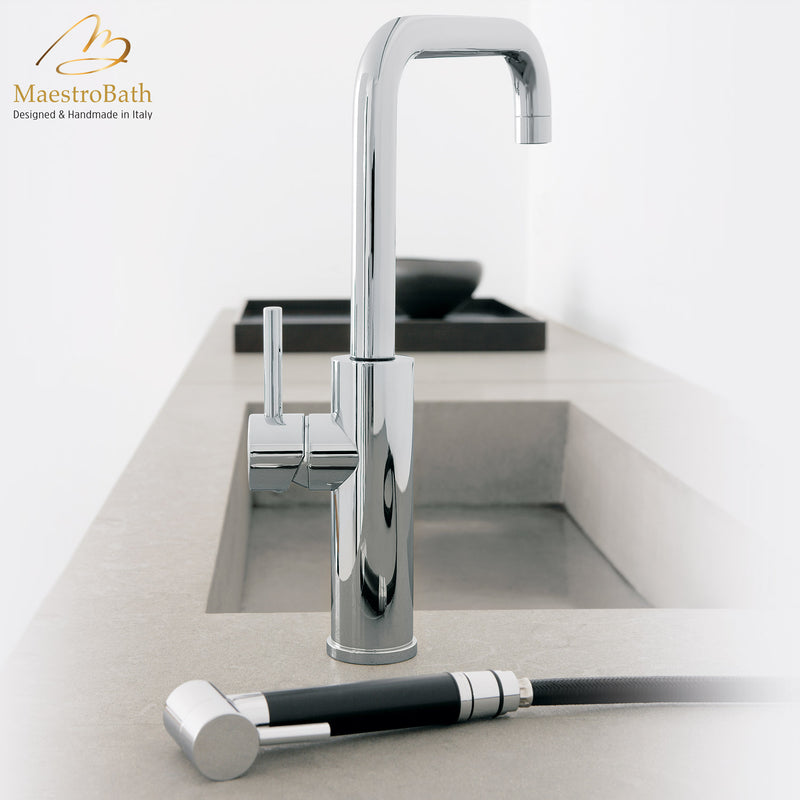 MITU SIDE MONO Chrome Modern Kitchen Faucet | Pull Out Side Sprayer