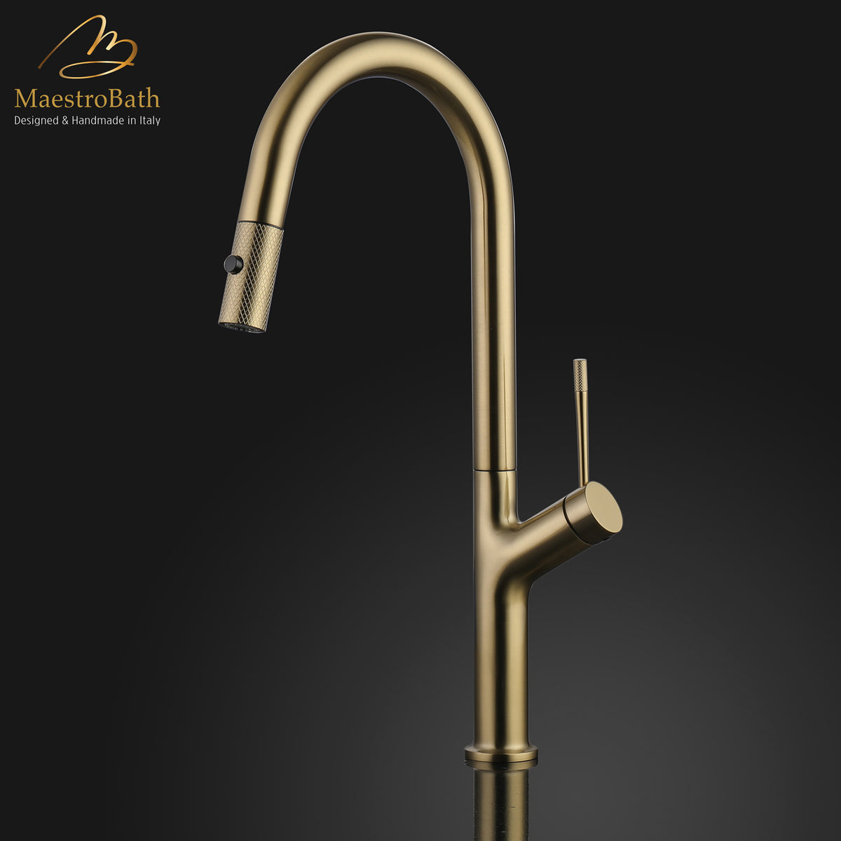 Deck mounted brass kitchen faucet, shown in brushed gold, with two jets, 8.2 inch, made of lead-free brass #color_brushed gold