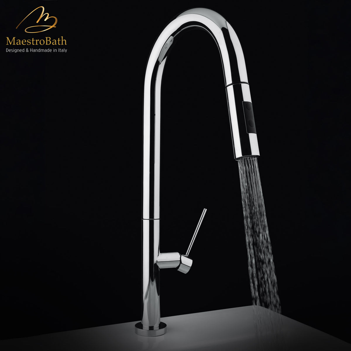 Deck mounted brass kitchen faucet, shown in polished chrome, 19 inch by 8 inch by 11 inch, made of lead-free brass #color_polished chrome