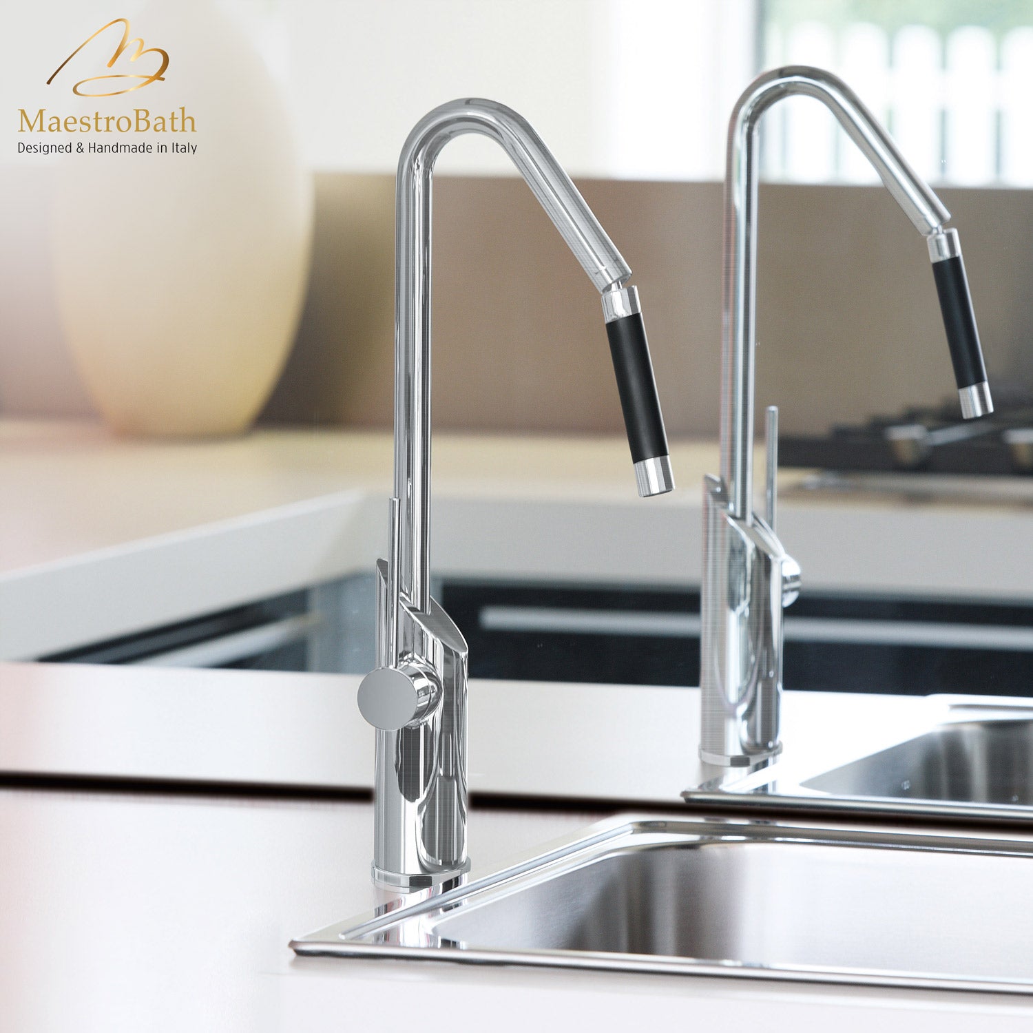 SWING SNAKE Brushed Nickel Modern Kitchen Faucet | Orientable Head #color_brushed nickel