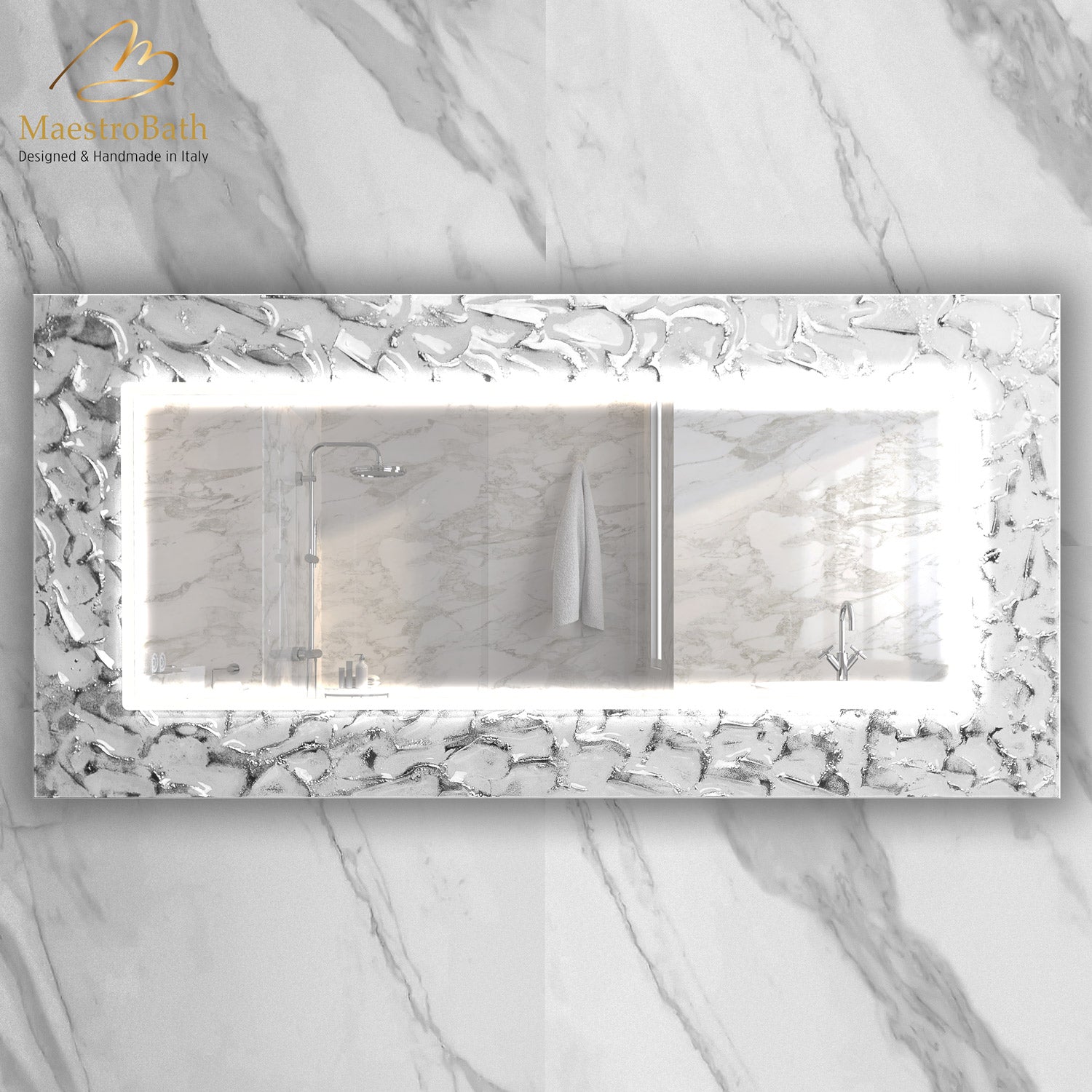 Lucent Luxury LED Lighted Mirror | White and Silver #color_white and silver