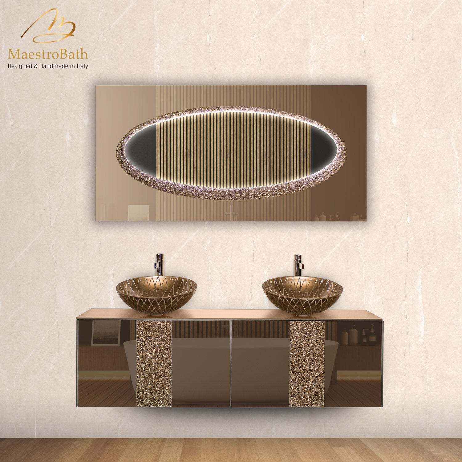 Lucent Luxury Crystal Double Vanity Mirror | Bronze #color_bronze