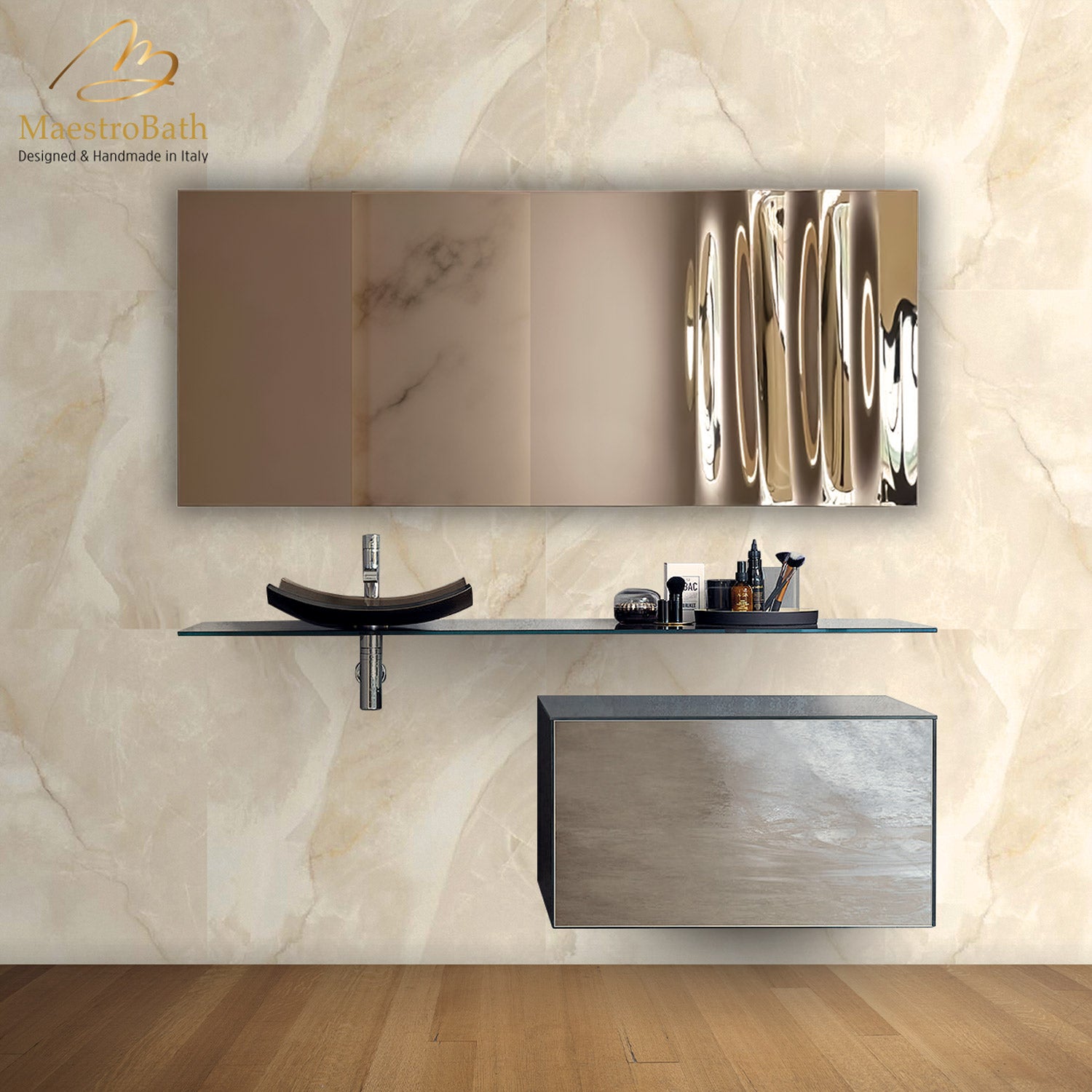 Wave Luxury Mirror | Silver and Bronze #color_bronze