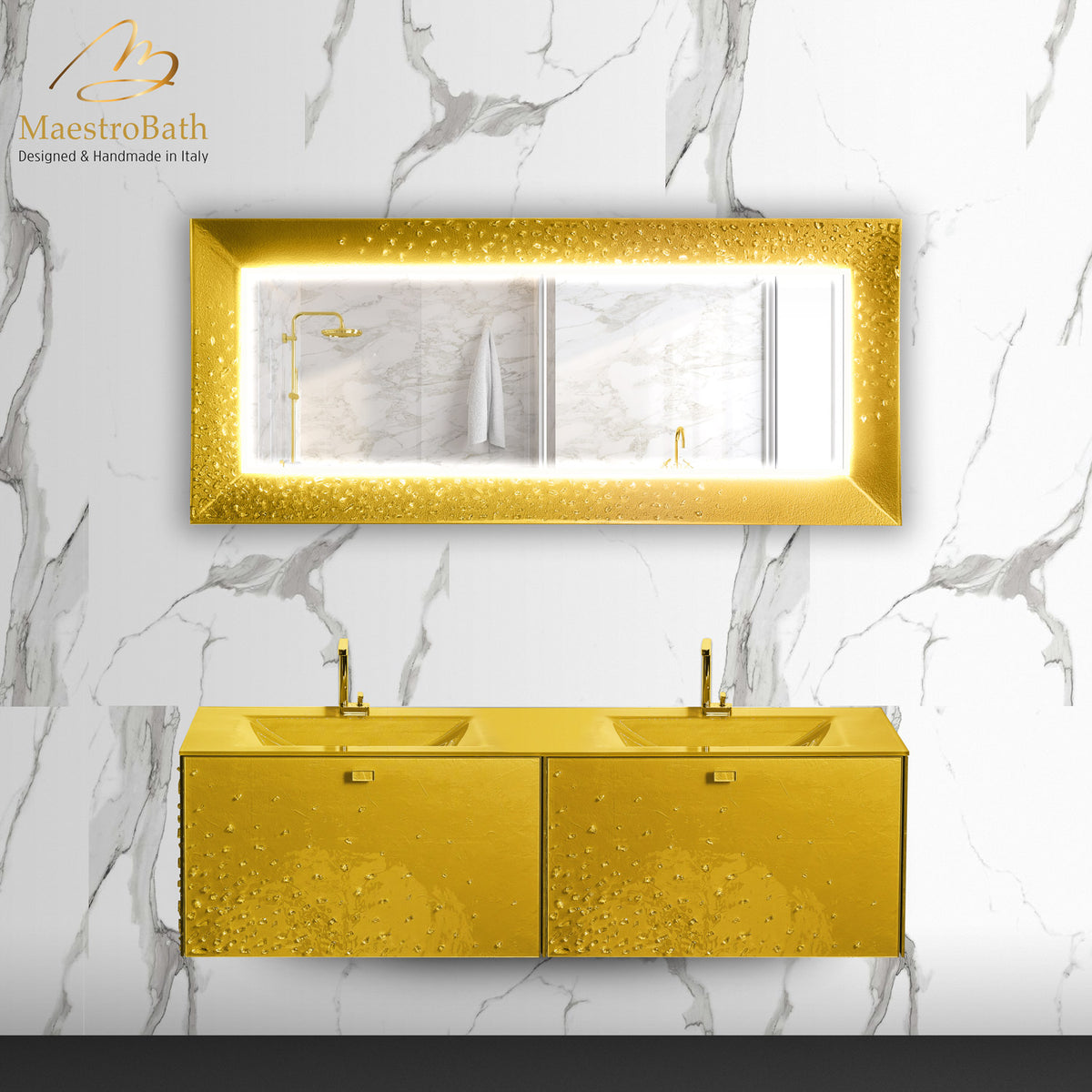 Murano Luxury Double Vanity Mirror | Gold #color_gold