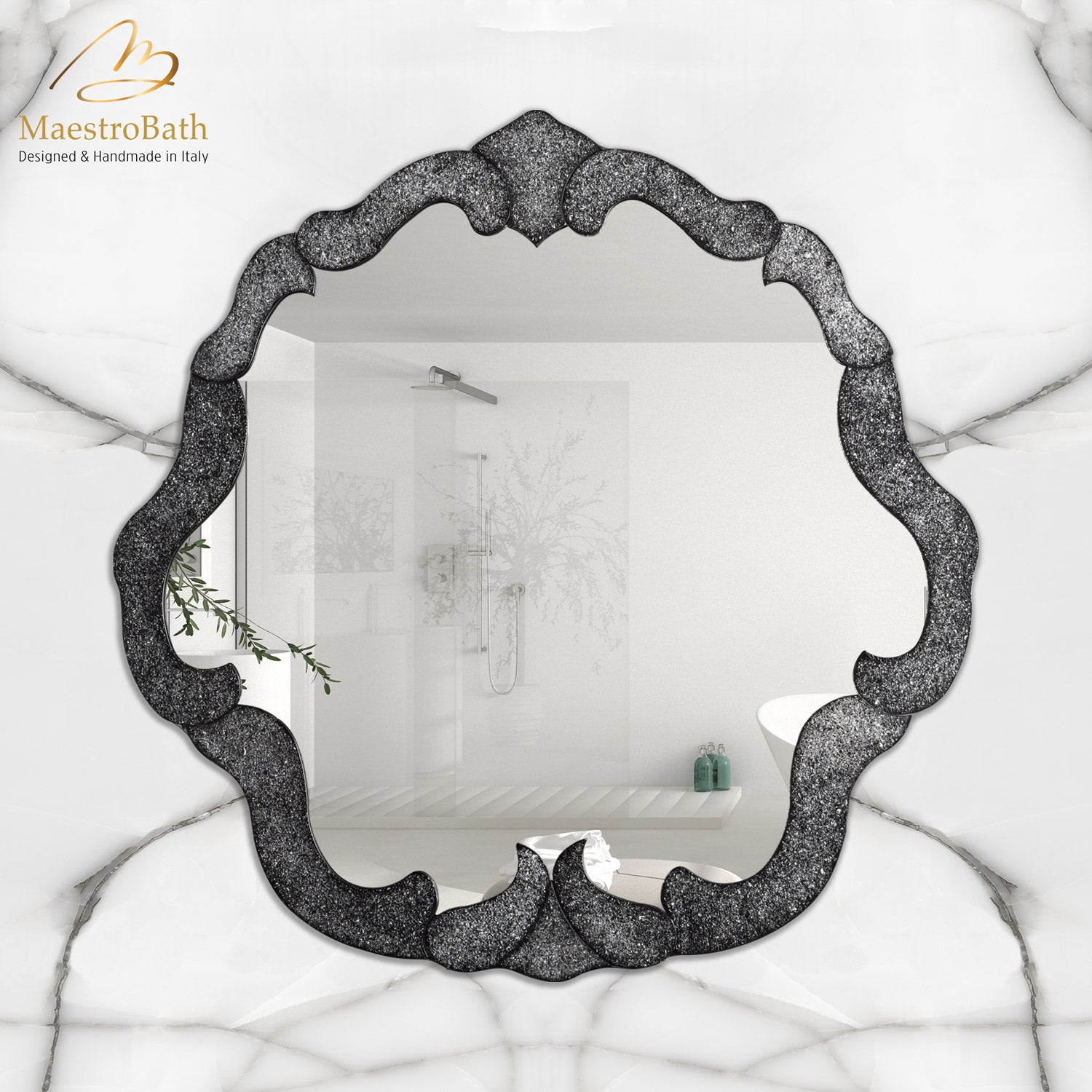 Onax Glass Handmade Luxury Console Mirror | Black #color_black