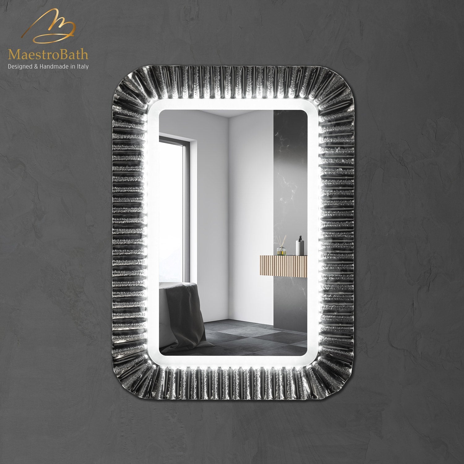 Sun Luxury Rectangular Single Vanity Mirror | Silver #color_silver