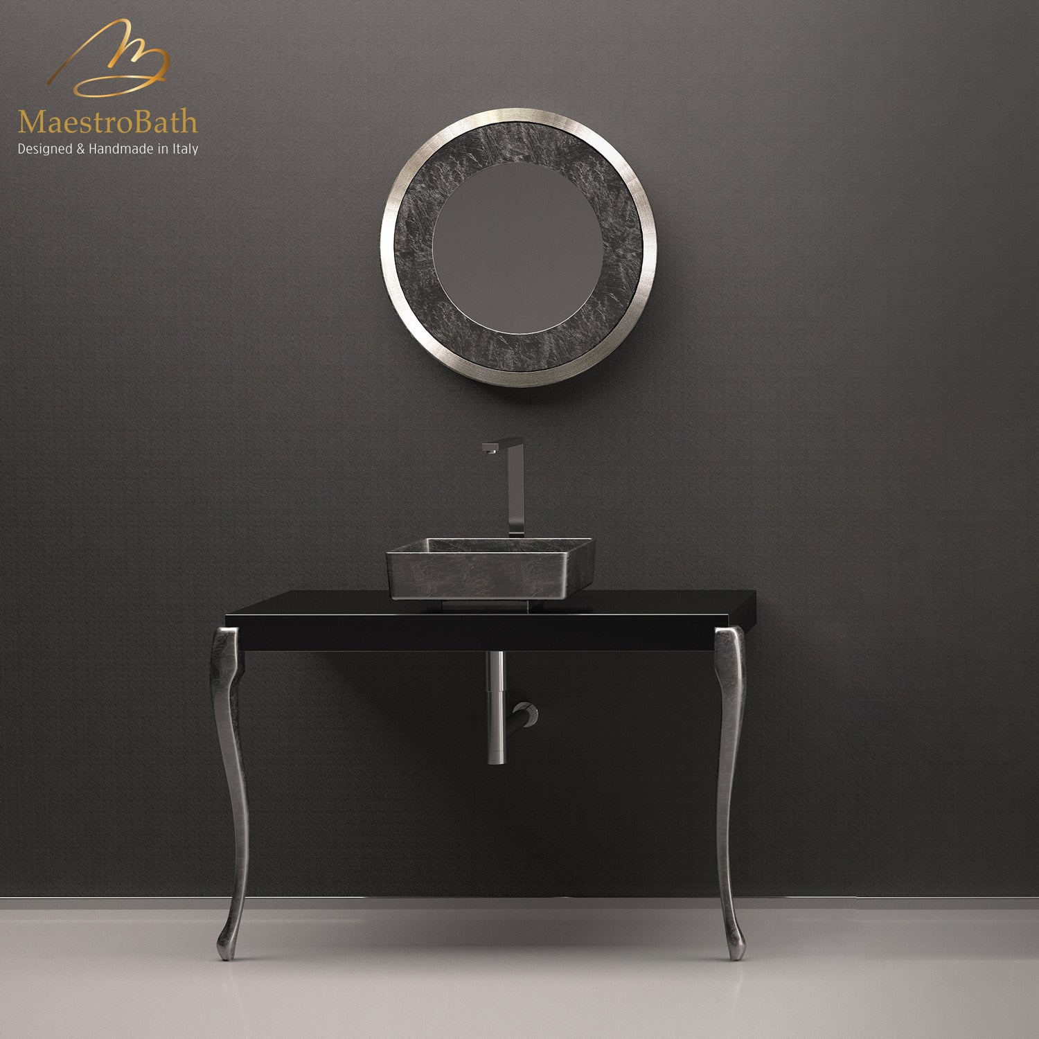 Luxury Italian Bathroom Console #color_black and silver