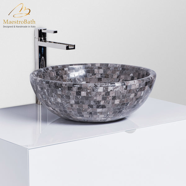Vigillini Natural Stone Mosaic Luxury Vessel Sink #color_grey-taupe