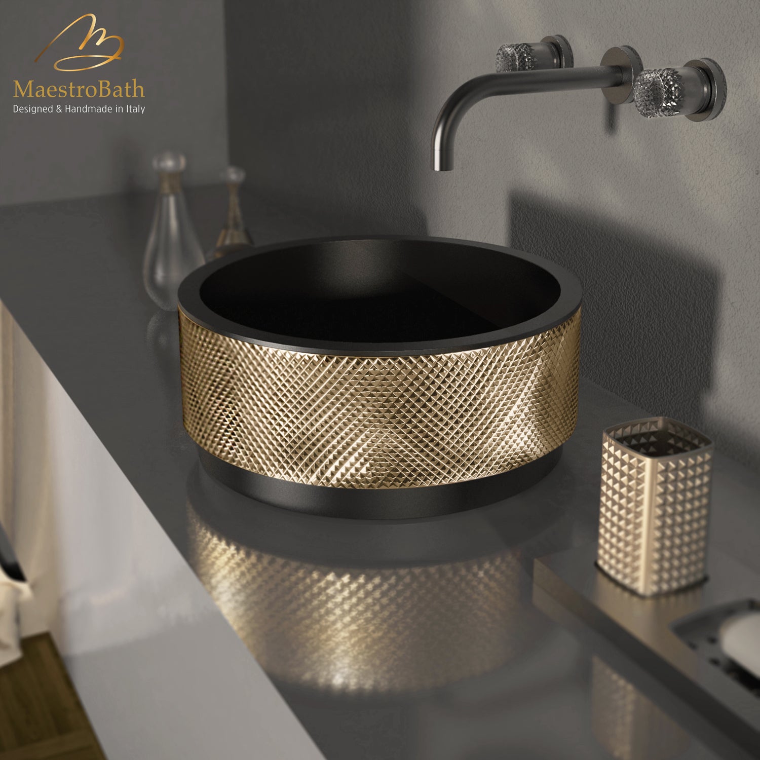 Cactus Bathroom Vessel Sink | Black and Gold #color_black and gold