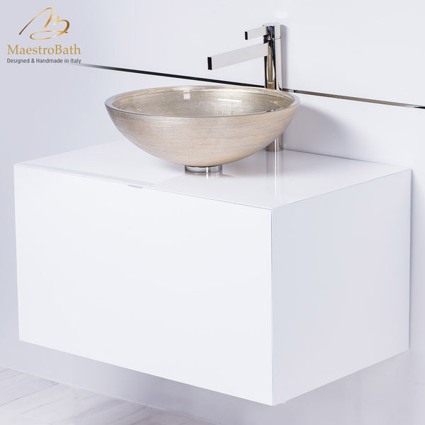  High end 30 inch white floating bathroom vanity and vessel sink combo