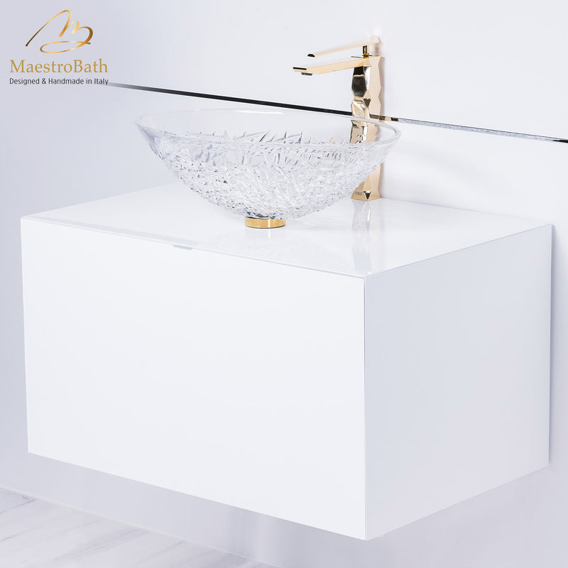 Italian crystal oval vessel sink with polished gold sink faucet combo