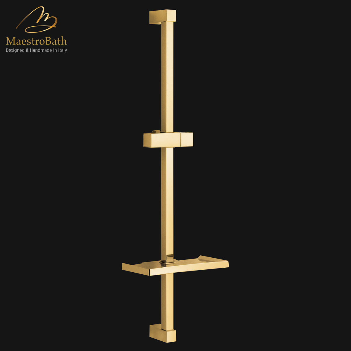 Wall mounted brass shower sliding bar, shown in polished gold, 32.8 inch by 2.9 inch
