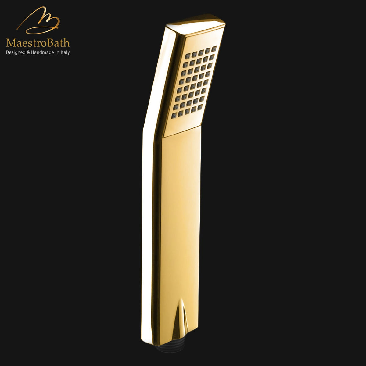 Handheld brass hand shower, shown in polished gold, made of solid brass
