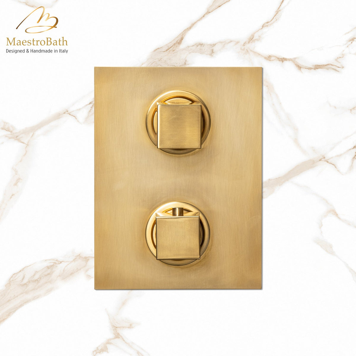 Kuadrat Thermostatic Concealed Bath and Shower With Diverter 2 Ways, shown in brushed gold, with thermostatic control
