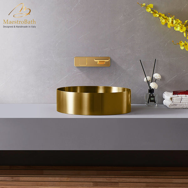 Modern Round Vessel Sink #color_brushed gold