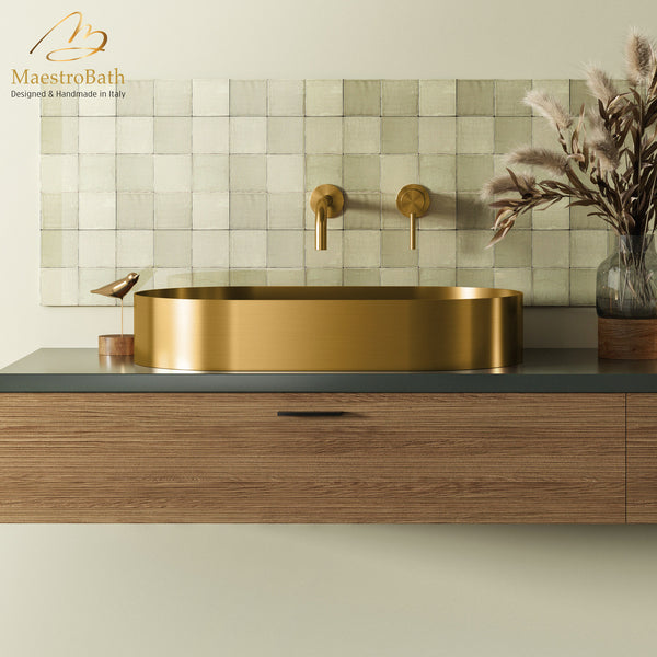 Modern Oval Vessel Sink #color_brushed gold