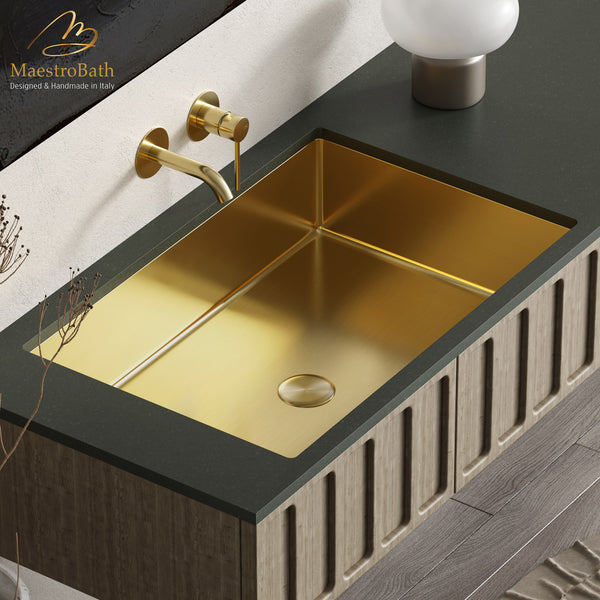 Modern Rectangular Under-mount Sink #color_brushed gold