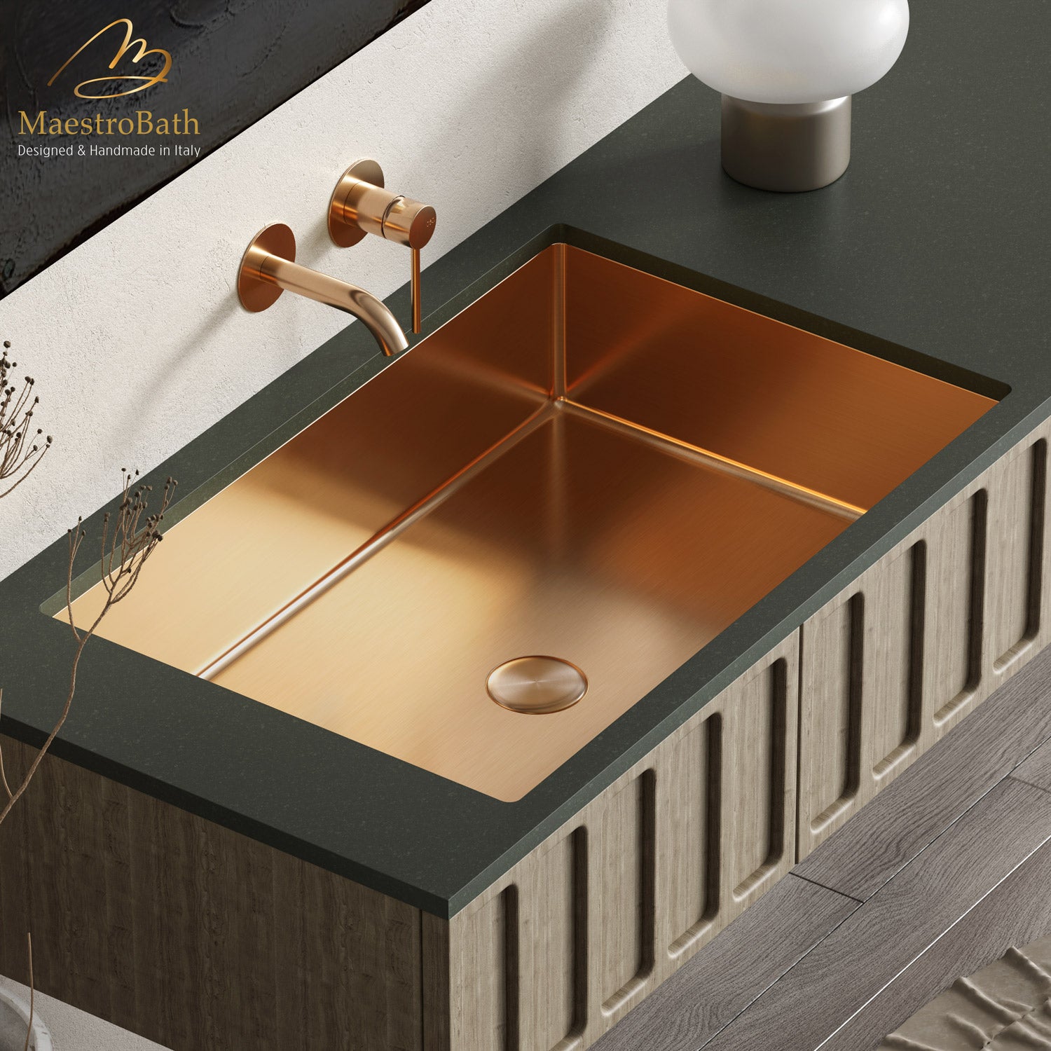 Modern Rectangular Under-mount Sink #color_brushed rose gold