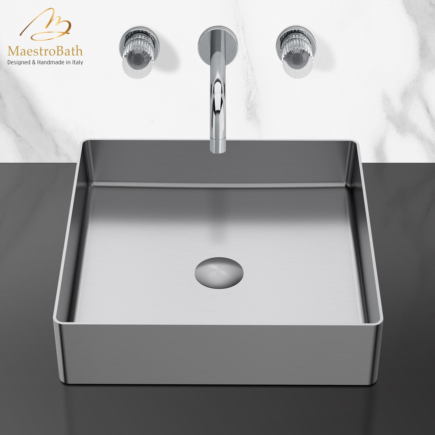 Modern Square Vessel Sink #color_brushed silver